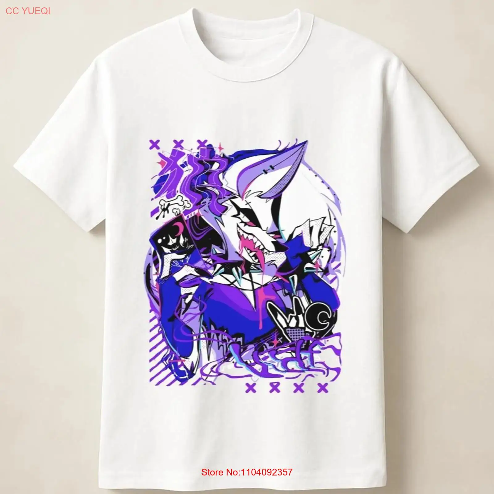 Vintage Fashion Wear - Lila Anime-Wolf im Graffiti-Poster-Stil T-Shirt Vintage