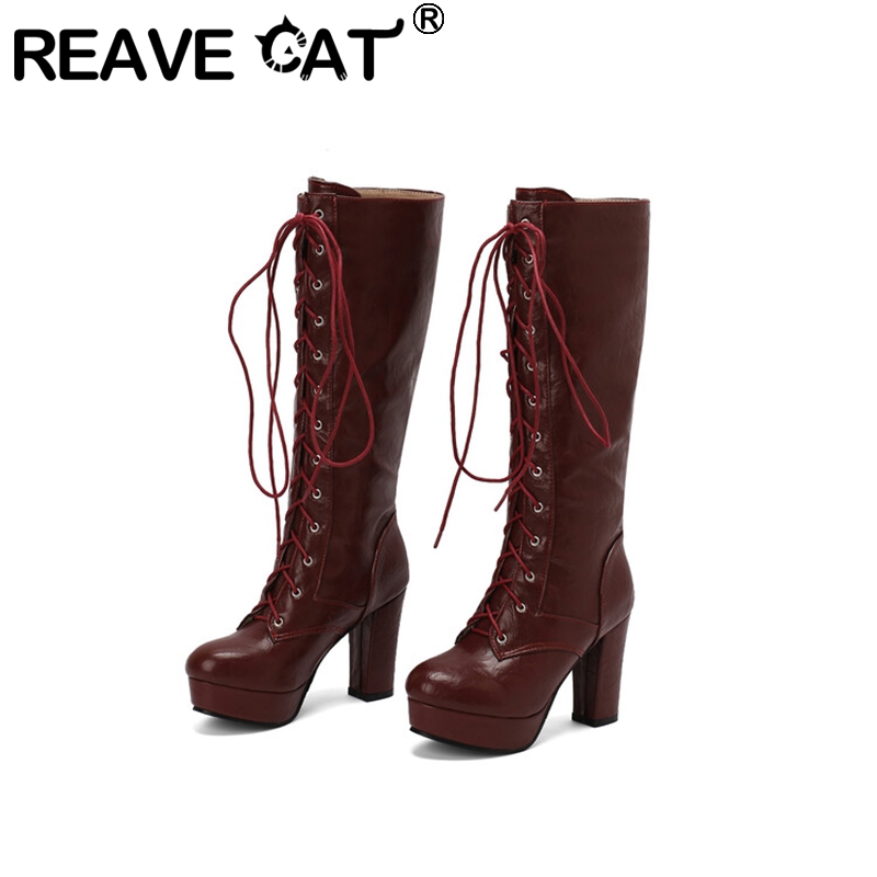 Vintage Style Women Fashion - REAVE CAT Vintage Damen Kniestiefel Runde