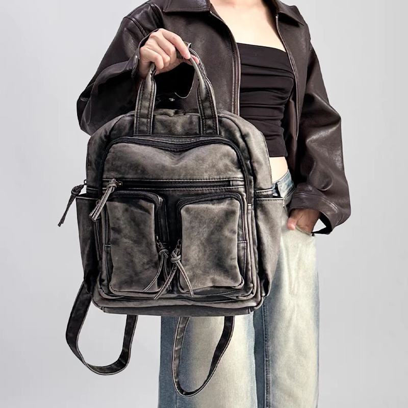 Vintage Fashion Trends - Luxuriöse, weiche, gewaschene Pu-Leder-Rucksäcke, trendige College-Taschen