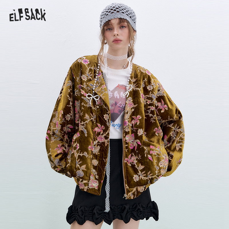 Velvet Blazer Vintage - ELFSACK Gold-Samtjacke für Damen, kurzer Wintermantel,