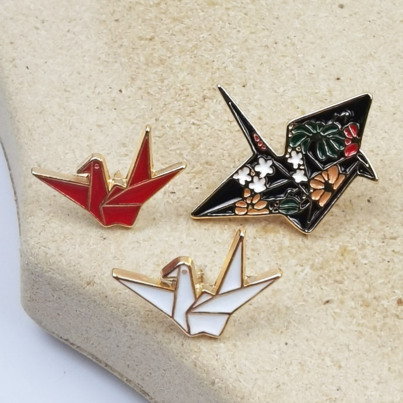 Vintage Fashion Meaning - Kreativer Origami-Kranich Emaille-Pin Vintage Blumen-Papierkranich Metallbrosche
