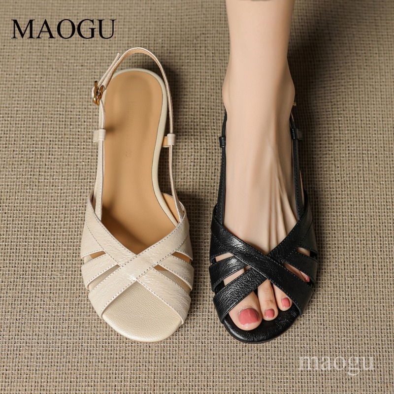 Vintage Style Women Fashion - Damen-Slingback-Sandalen mit runder Zehenpartie und niedrigem