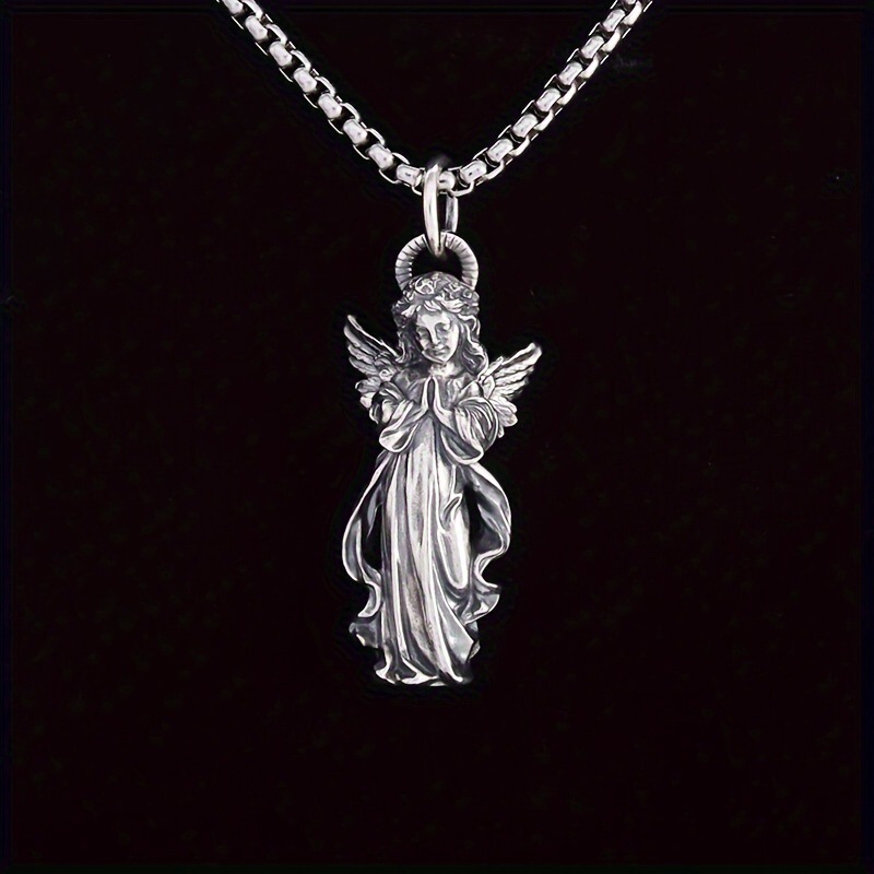 Vintage Fashion Meaning - Schutzengel-Amulett-Halskette, Vintage-Halsband mit geflügeltem Anhänger zum