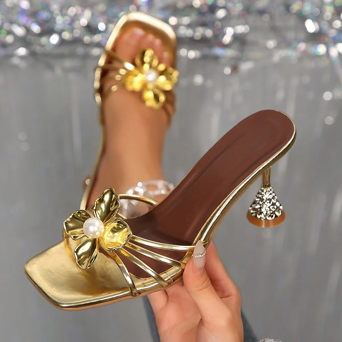 Vintage Fashion For Women - Vintage Metall-Blumen-Kristall-Sandalen mit Keilabsatz, Sommer-Perlen-Sandalen mit