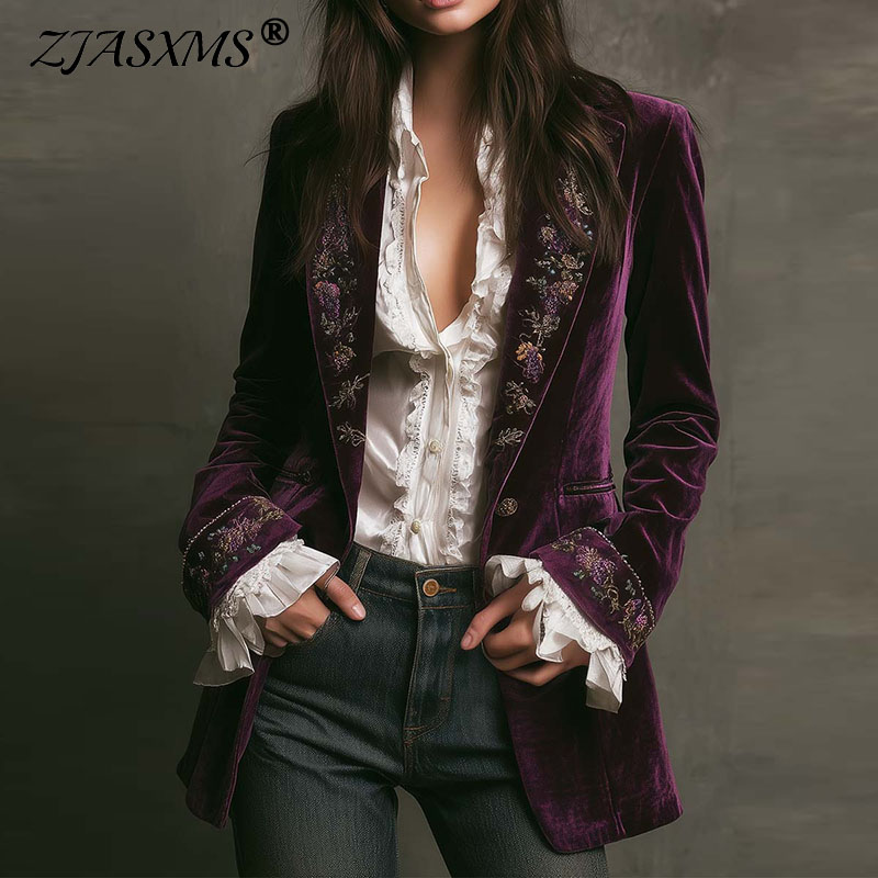 Velvet Blazer Vintage - Neue Frauen Winter Mäntel und Jacken