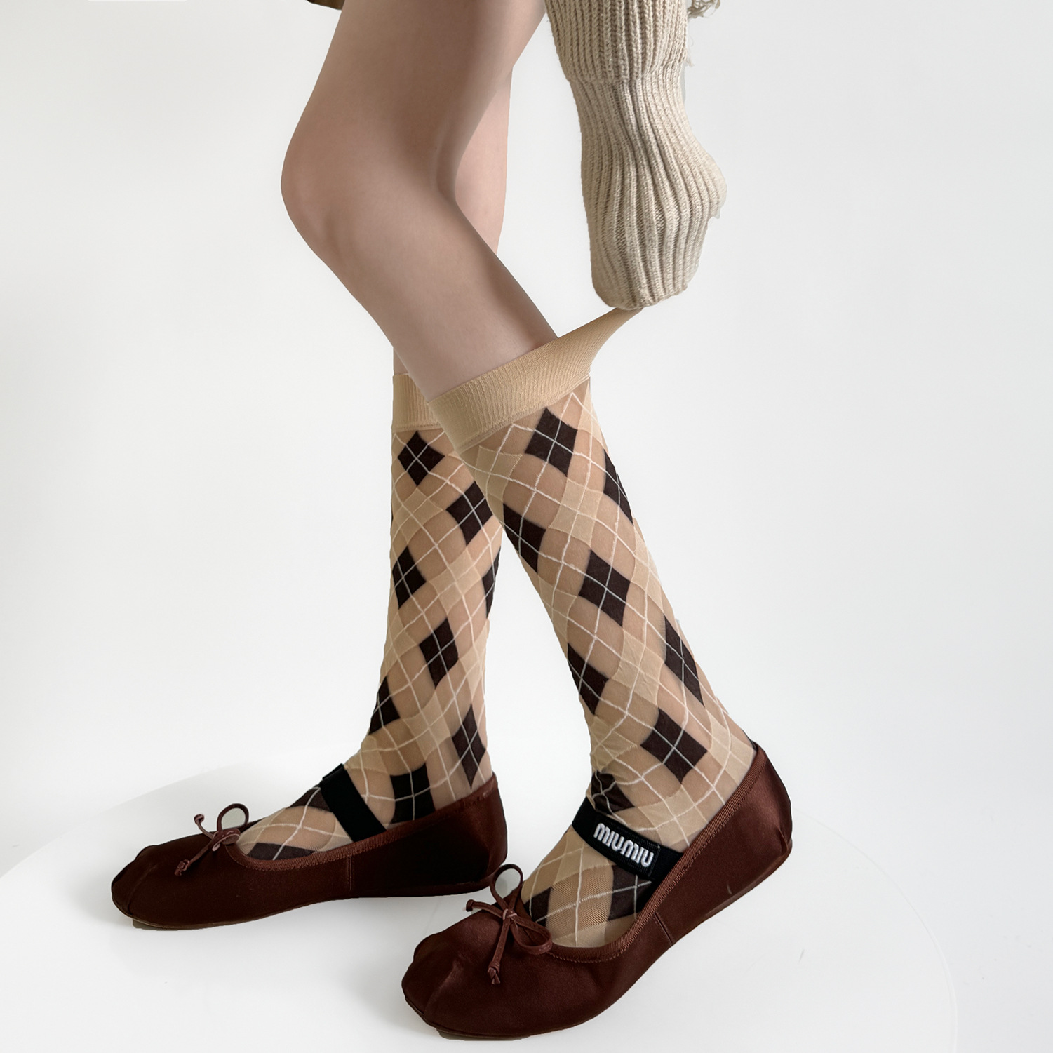 Velvet Blazer Vintage - Frauen Socken College Stil Plaid Lange