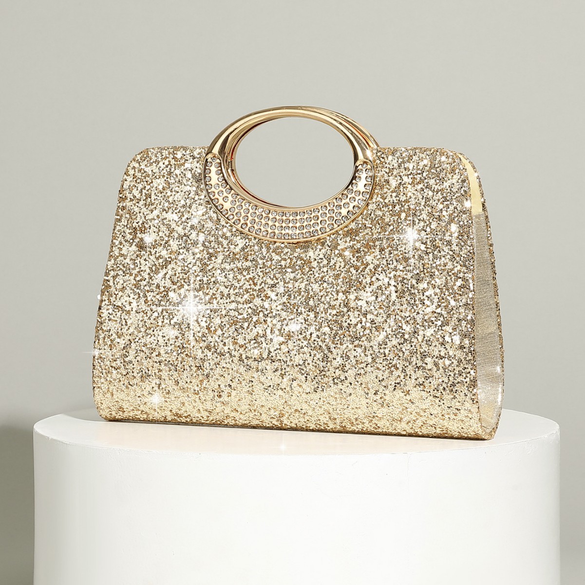 Vintage Fashion Trends - Vintage große Ring-Handtasche mit Glitzer-Textur, modischer