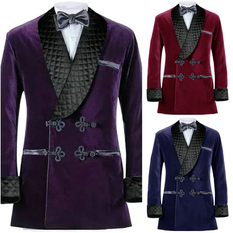 Velvet Blazer Vintage - Zweireiher lila Samt Rauch jacken schwarz