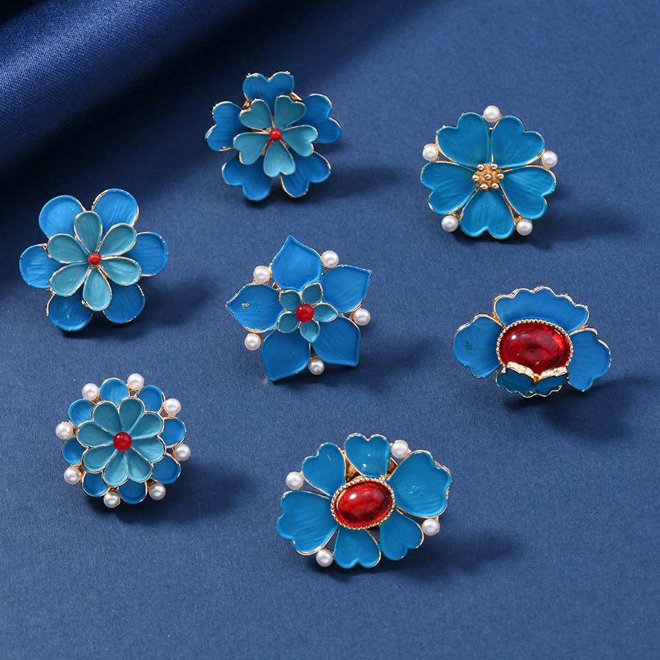 Vintage Fashion Wear - Vintage Emaille-Brosche mit Blauen Blumen, Elegante