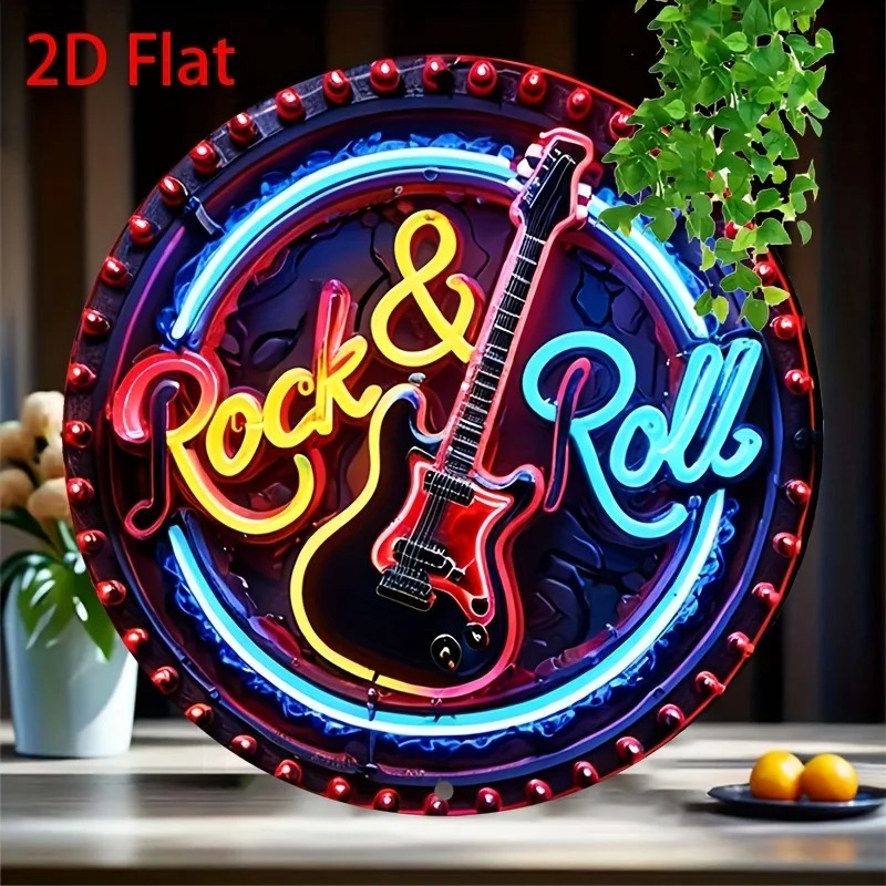 Vintage Fashion Plates - Ein Vintage-Rock-Neonschild, 2D-Flachmetall-Aluminium-Wanddekoration, Geeignet für Zuhause,
