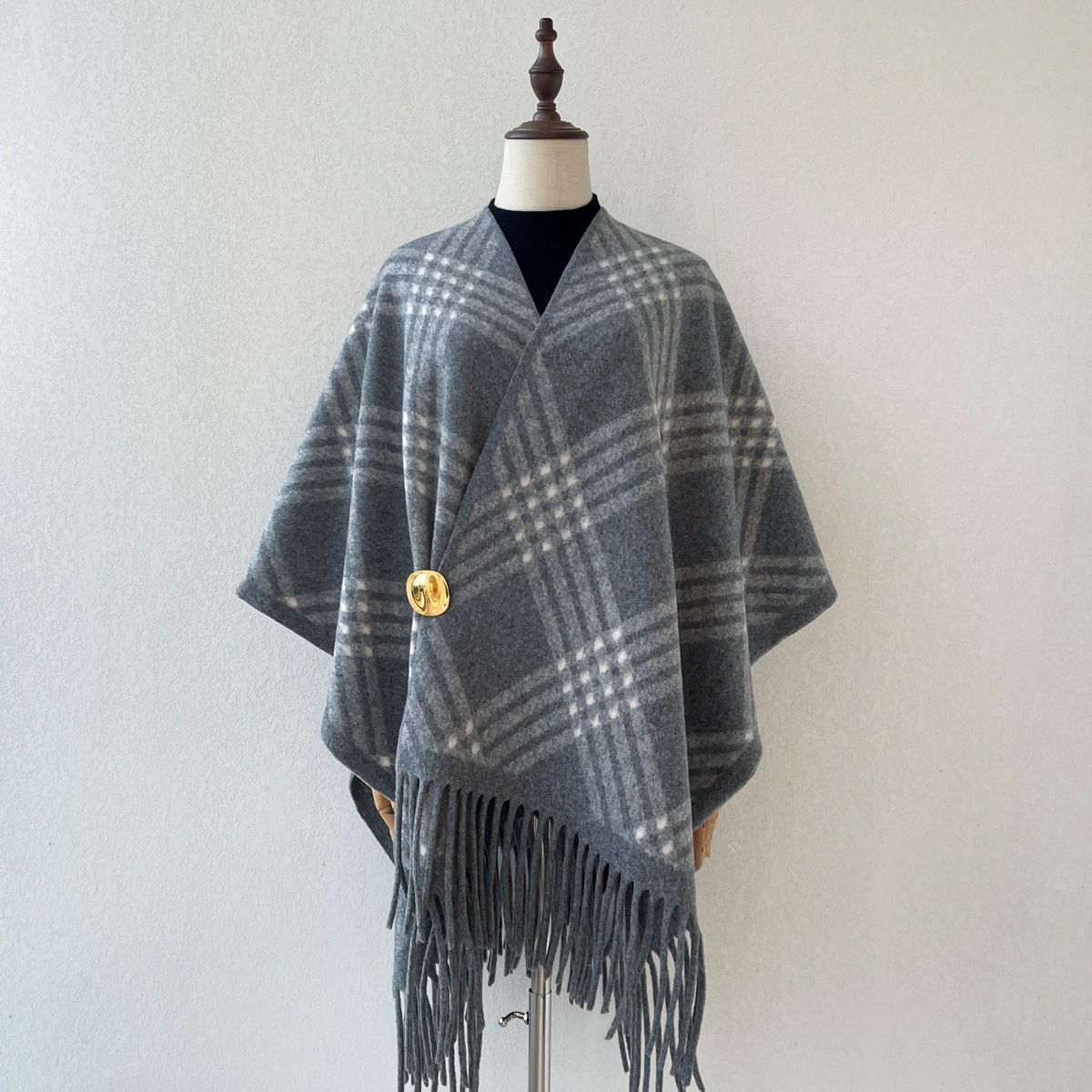Vintage Fashion Wear - Vintage-Print Fransen-Cape-Schal für Damen, Herbst-Winter, Dick,